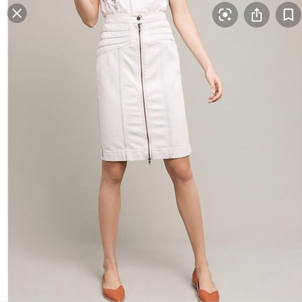 High-Rise White Zip-Front Pencil Skirt